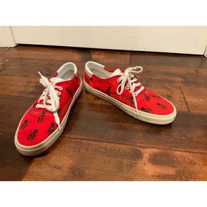 Saint Laurent Red Pineapple Skull Print Lace-Up Sneakers Size 9.5 (US) 39.5 (IT)